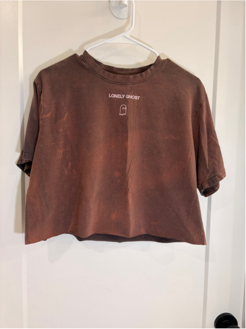 Lonely Ghost Custom Cropped Bleached Tee Text Me When You Get Home Brown Small
